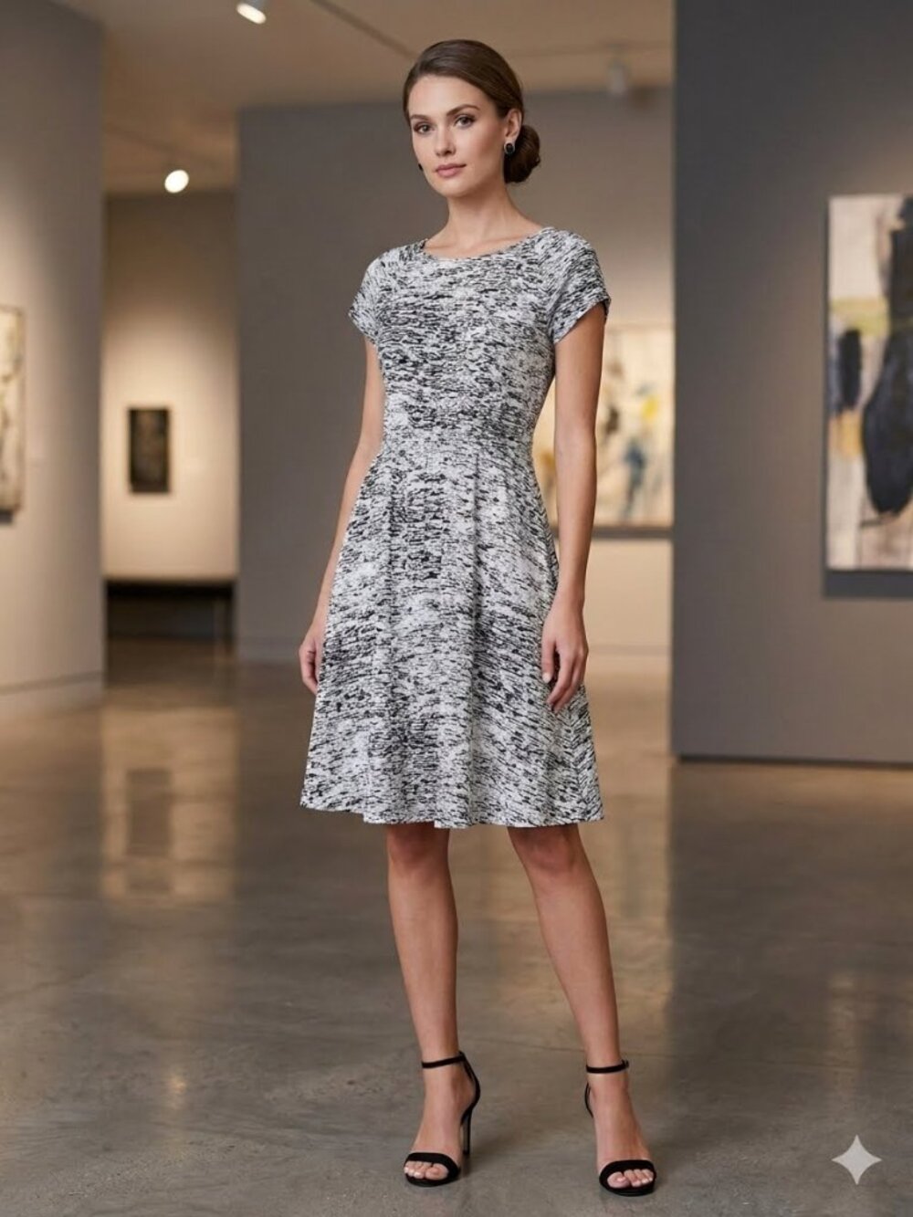 Reene C. Black & White Abstract Fit & Flare Dress, Size S